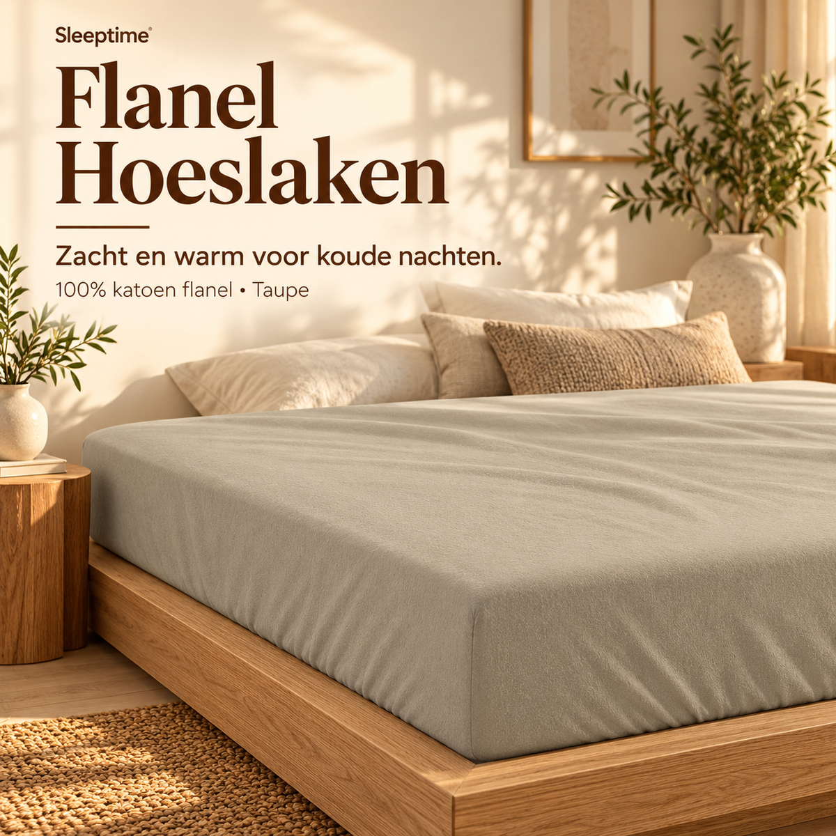Hoeslaken Flanel Premium – 100% Katoen 160 gsm – Taupe – Dreamhouse
