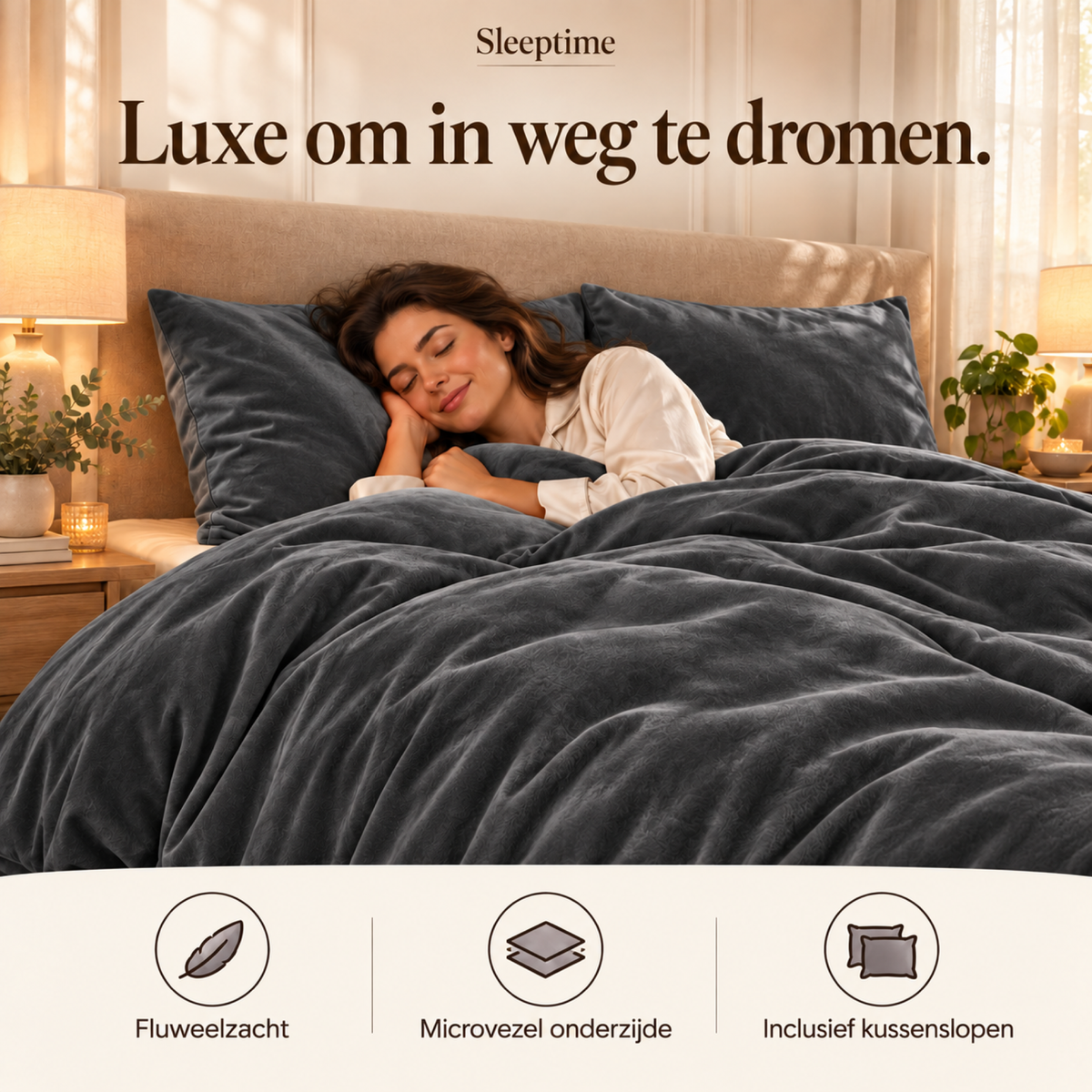 Dekbedovertrek Velvet – Luxe Fluweelzacht – Antraciet – Sleeptime