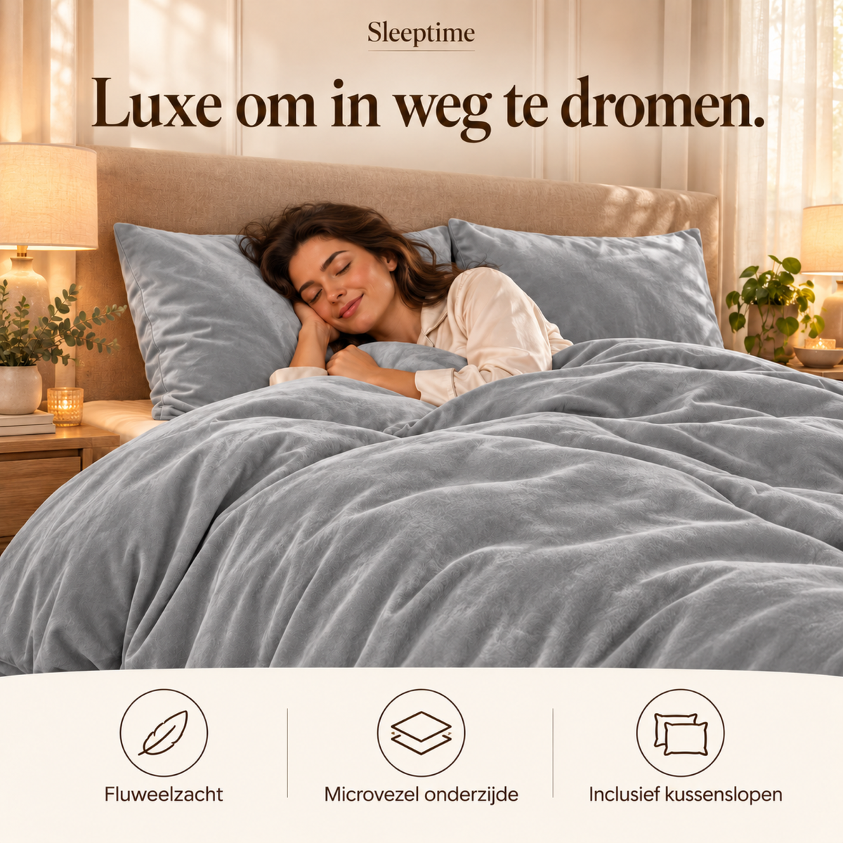 Dekbedovertrek Velvet – Luxe Fluweelzacht – Grijs – Sleeptime