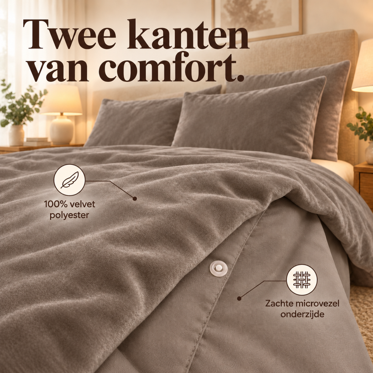Dekbedovertrek Velvet – Luxe Fluweelzacht – Taupe – Sleeptime