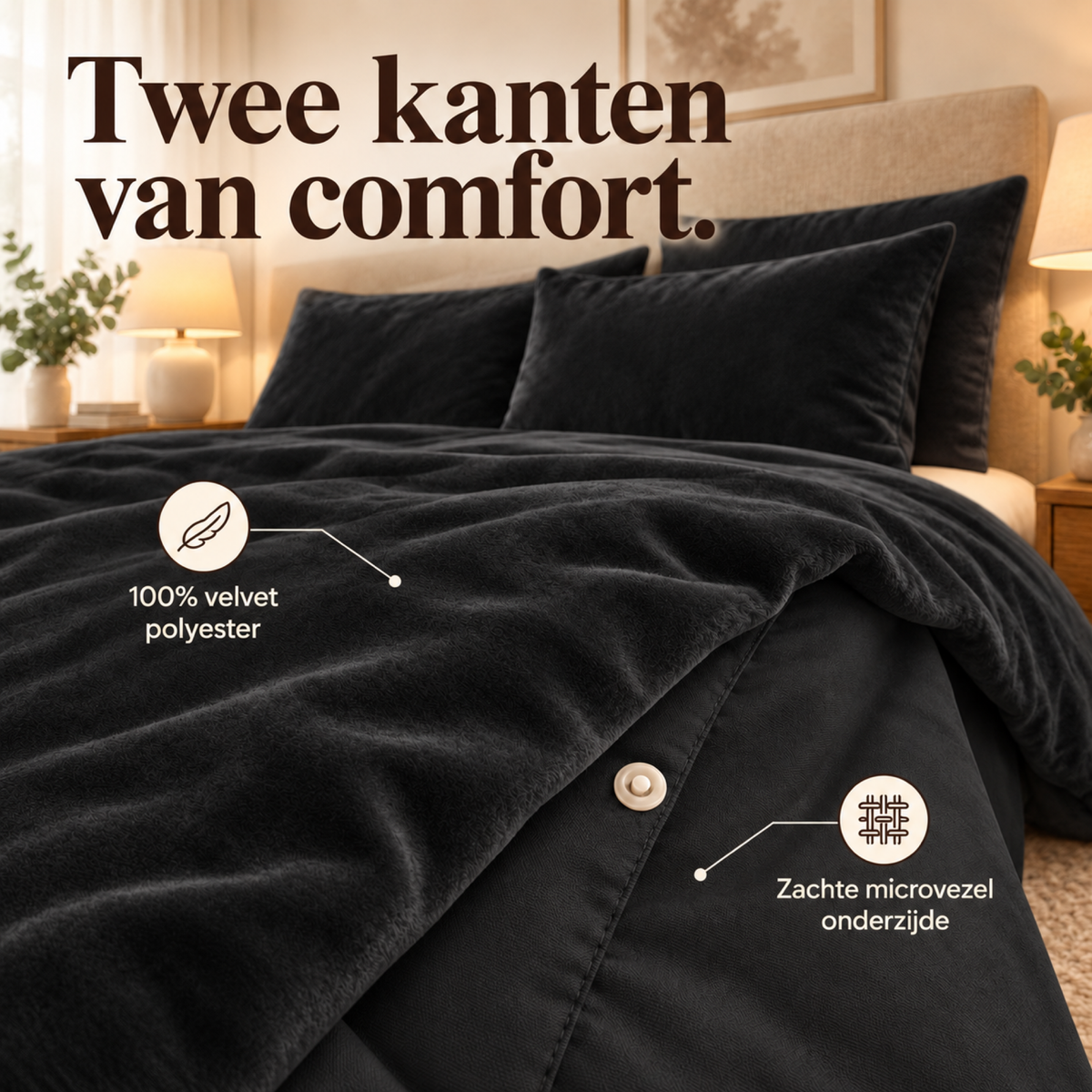 Dekbedovertrek Velvet – Luxe Fluweelzacht – Zwart – Sleeptime