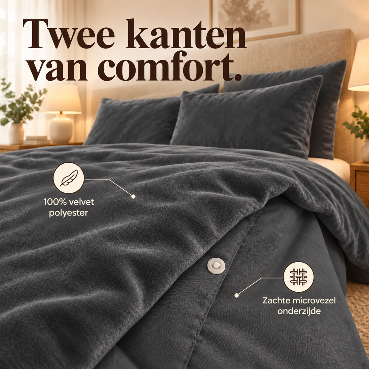 Dekbedovertrek Velvet – Luxe Fluweelzacht – Antraciet – Sleeptime