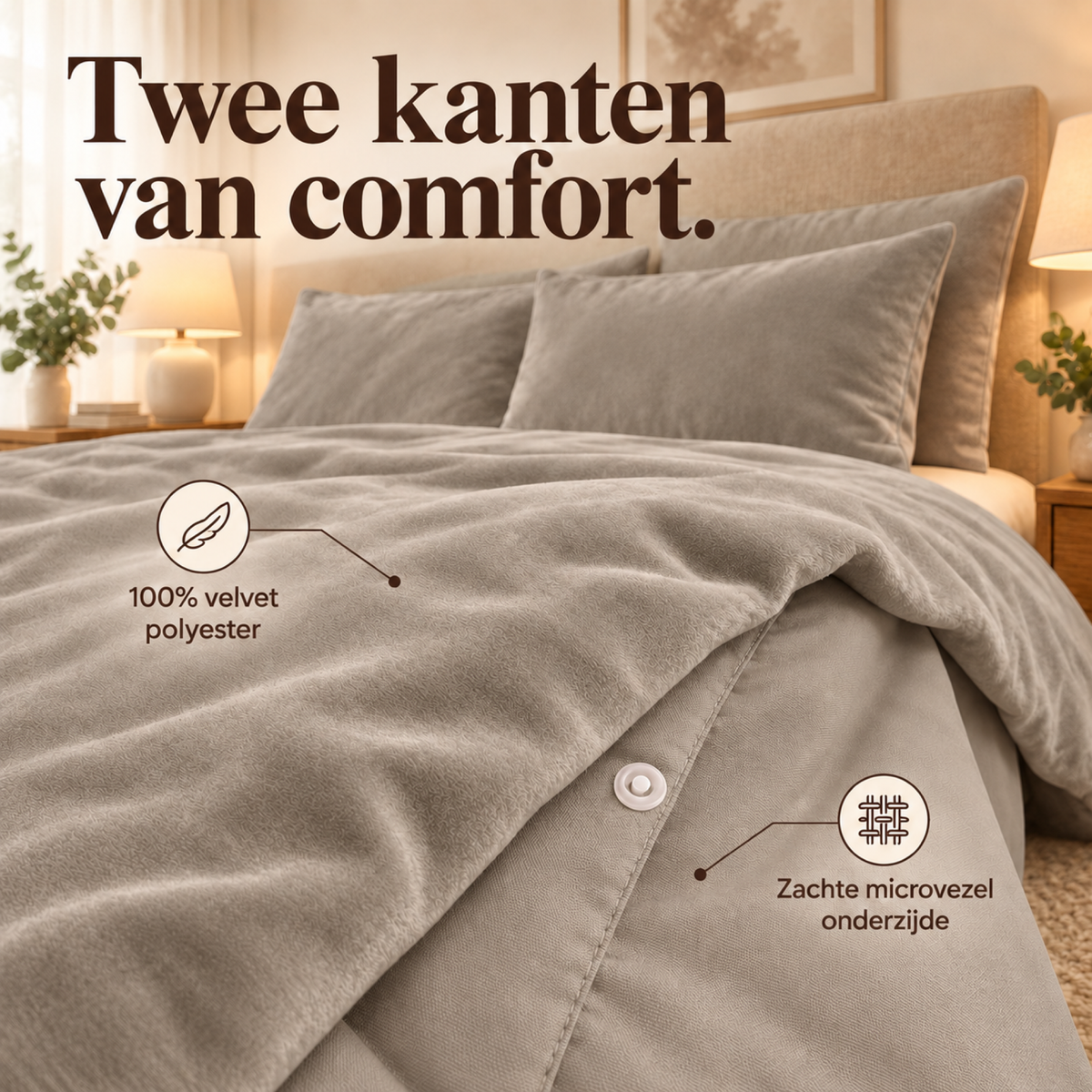 Dekbedovertrek Velvet – Luxe Fluweelzacht – Taupe/Grijs – Sleeptime