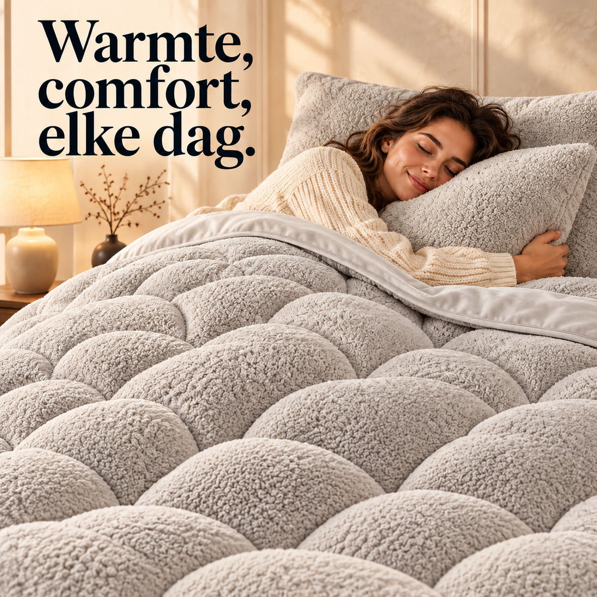 Dekbed en Overtrek in 1 – Zacht Teddy Velvet Dekbed – Beige – Sleeptime