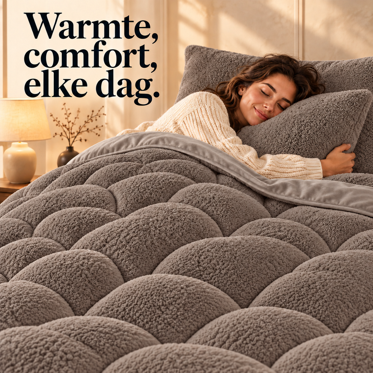 Dekbed en Overtrek in 1 – Zacht Teddy Velvet Dekbed – Taupe/Bruin – Sleeptime