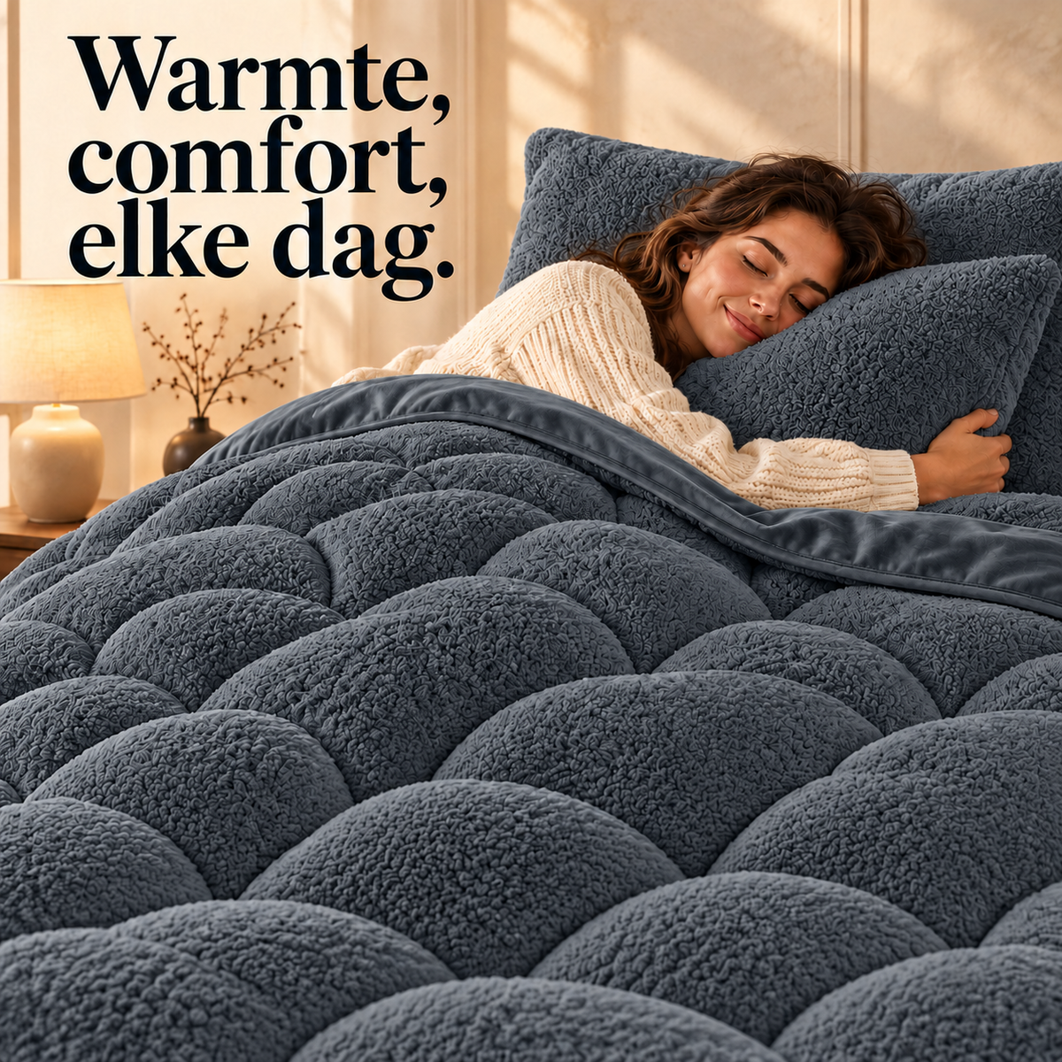 Dekbed en Overtrek in 1 – Zacht Teddy Velvet Dekbed – Antraciet – Sleeptime