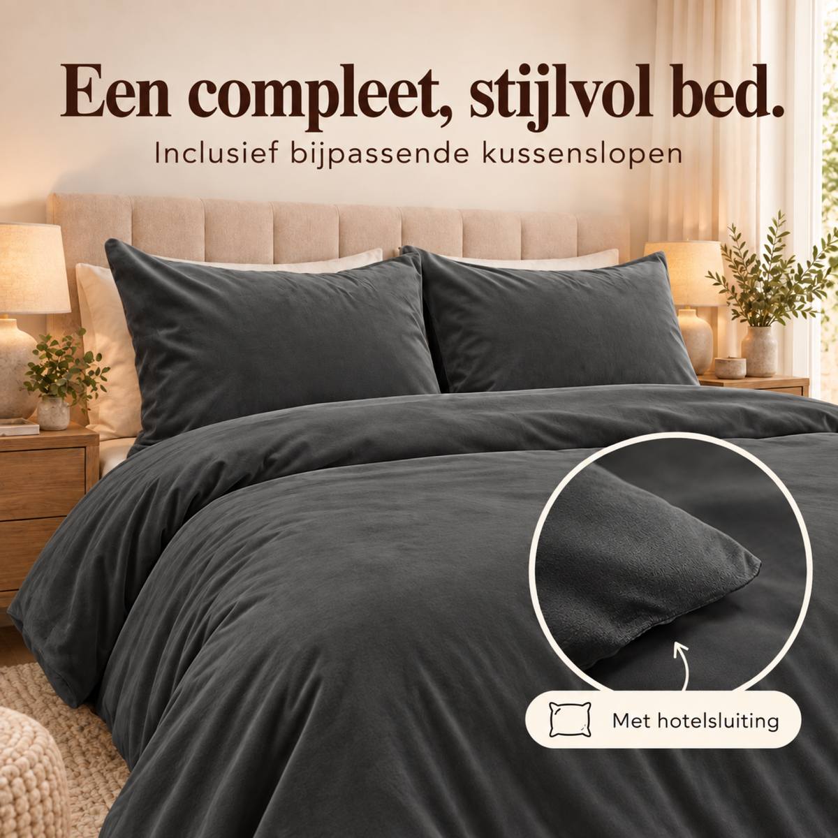 Dekbedovertrek Velvet – Luxe Fluweelzacht – Antraciet – Sleeptime