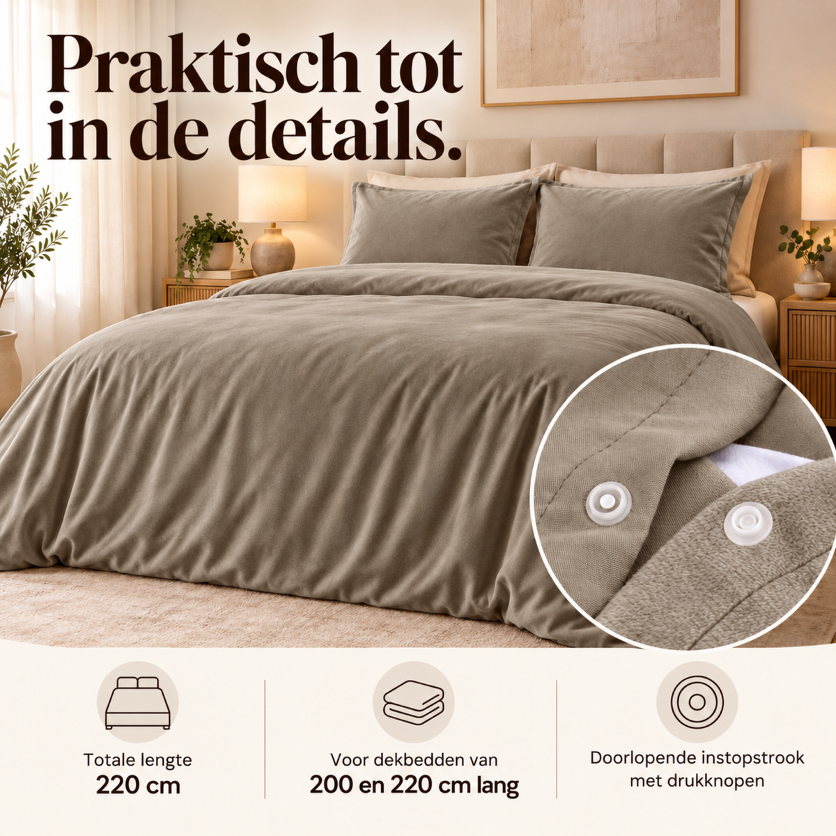 Dekbedovertrek Velvet – Luxe Fluweelzacht – Taupe – Sleeptime