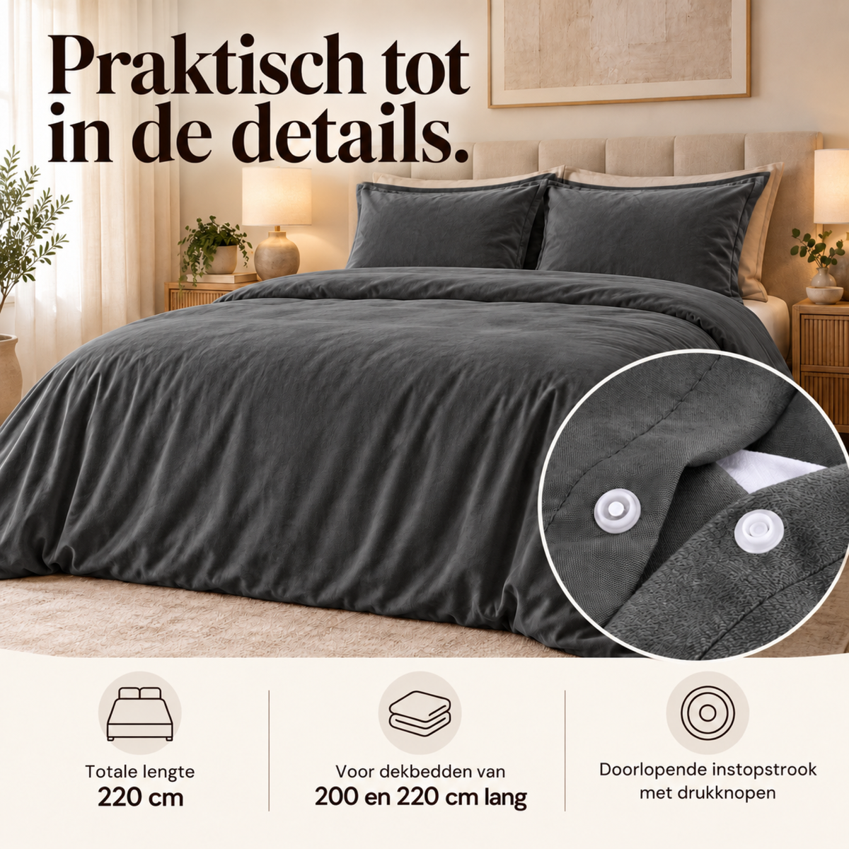 Dekbedovertrek Velvet – Luxe Fluweelzacht – Antraciet – Sleeptime