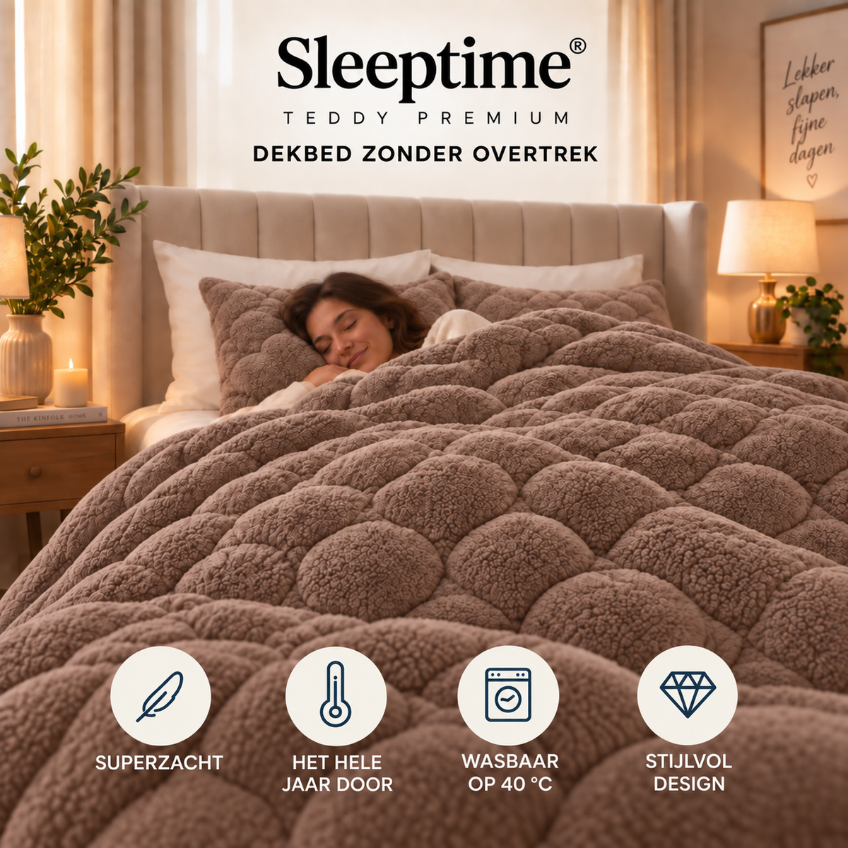 Dekbed en Overtrek in 1 – Zacht Teddy Dekbed – Bruin – Sleeptime