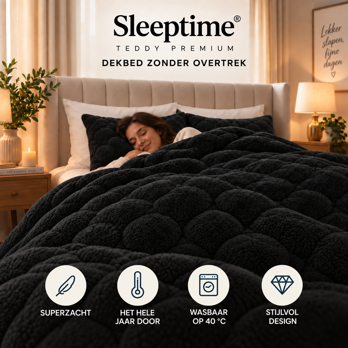 Dekbed en Overtrek in 1 – Zacht Teddy Dekbed – Zwart – Sleeptime