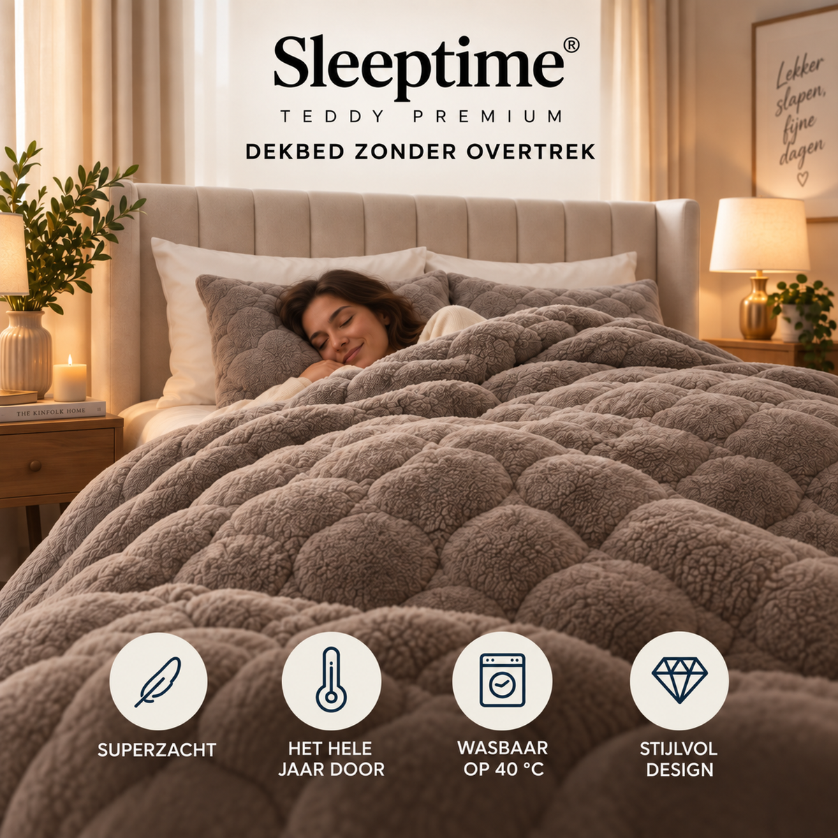 Dekbed en Overtrek in 1 – Zacht Teddy Dekbed – Taupe Grijs – Sleeptime