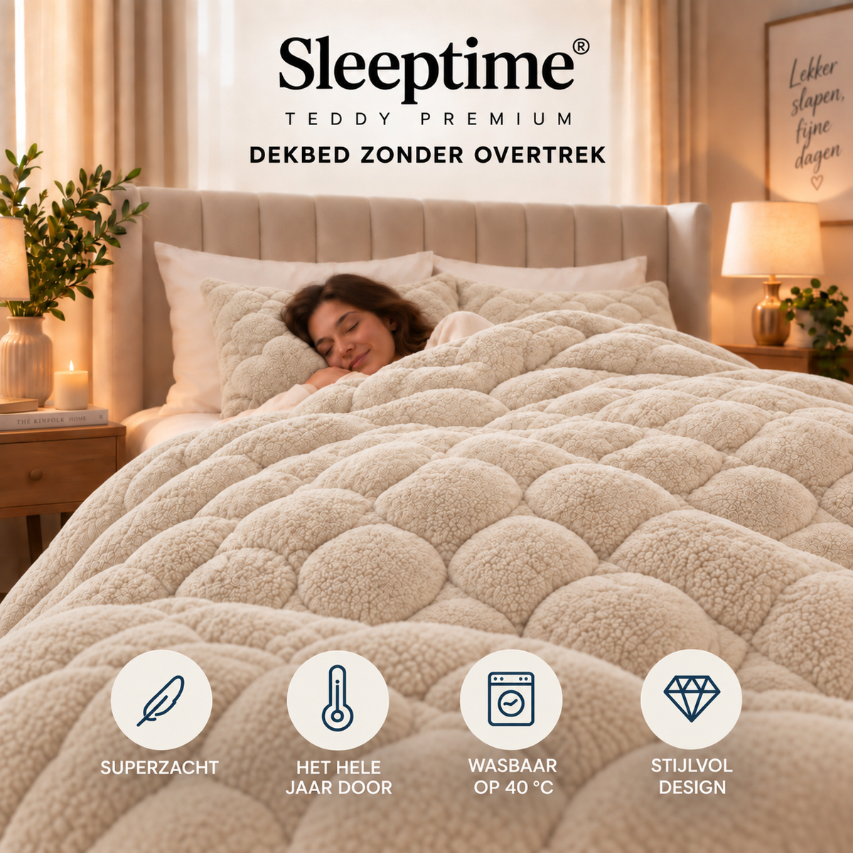Dekbed en Overtrek in 1 – Zacht Teddy Dekbed – Beige – Sleeptime