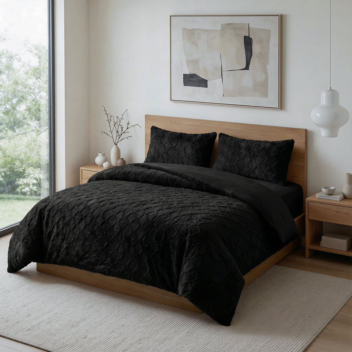 Syon Teddy faux fur dekbedovertrek in zwart met kussenslopen – Sleeptime