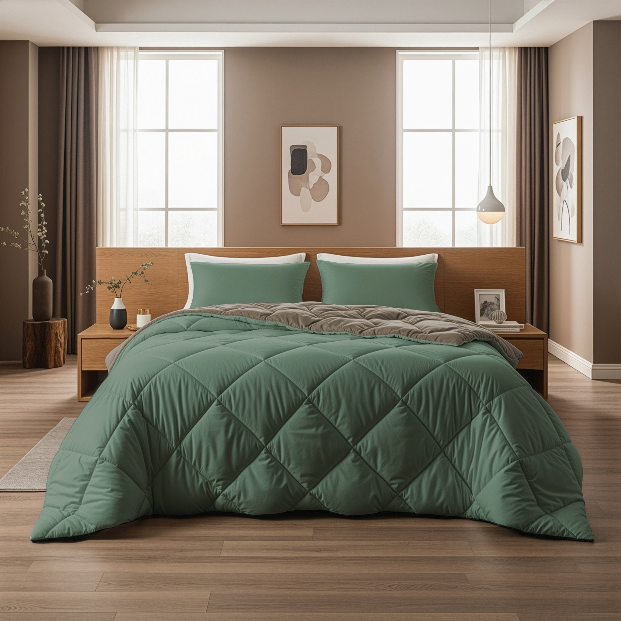 Dekbed en Overtrek in 1 - Diamond - Zacht & Wasbaar - Sleeptime - Groen/Taupe - Dromen & Wonen
