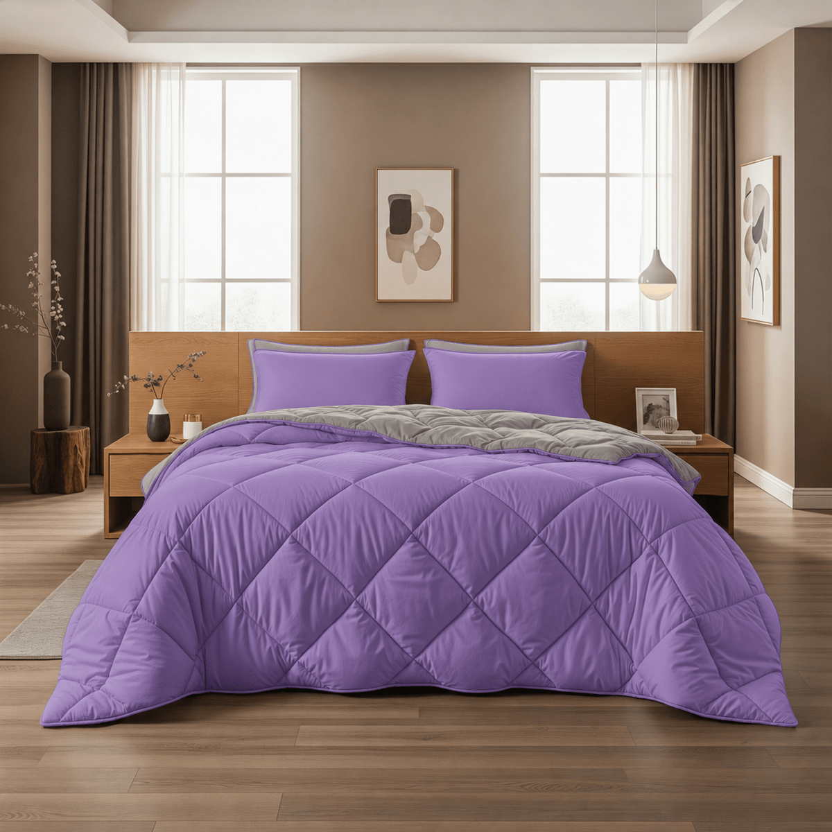 Dekbed en Overtrek in 1 - Diamond - Zacht & Wasbaar - Sleeptime - Lavendel/Grijs - Dromen & Wonen