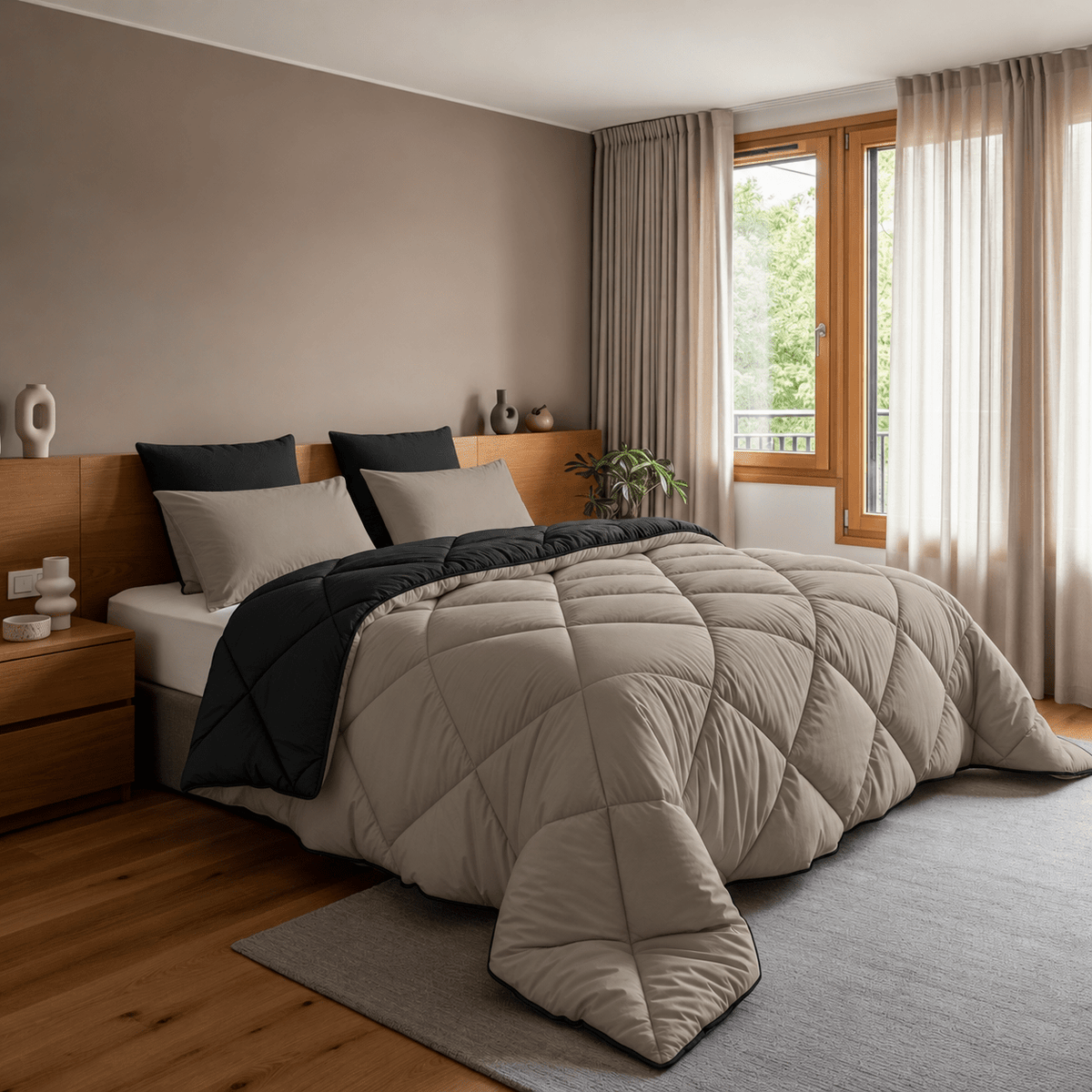 Dekbed en Overtrek in 1 - Diamond - Zacht & Wasbaar - Sleeptime - Taupe/Zwart - Dromen & Wonen