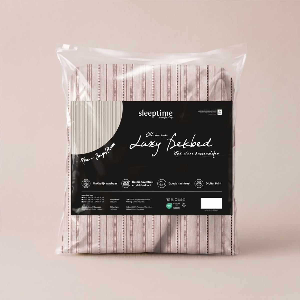 Dekbed en Overtrek in 1 – Max Beige/Roze – Digitale Print met Kussenslopen – Sleeptime - Dromen & Wonen