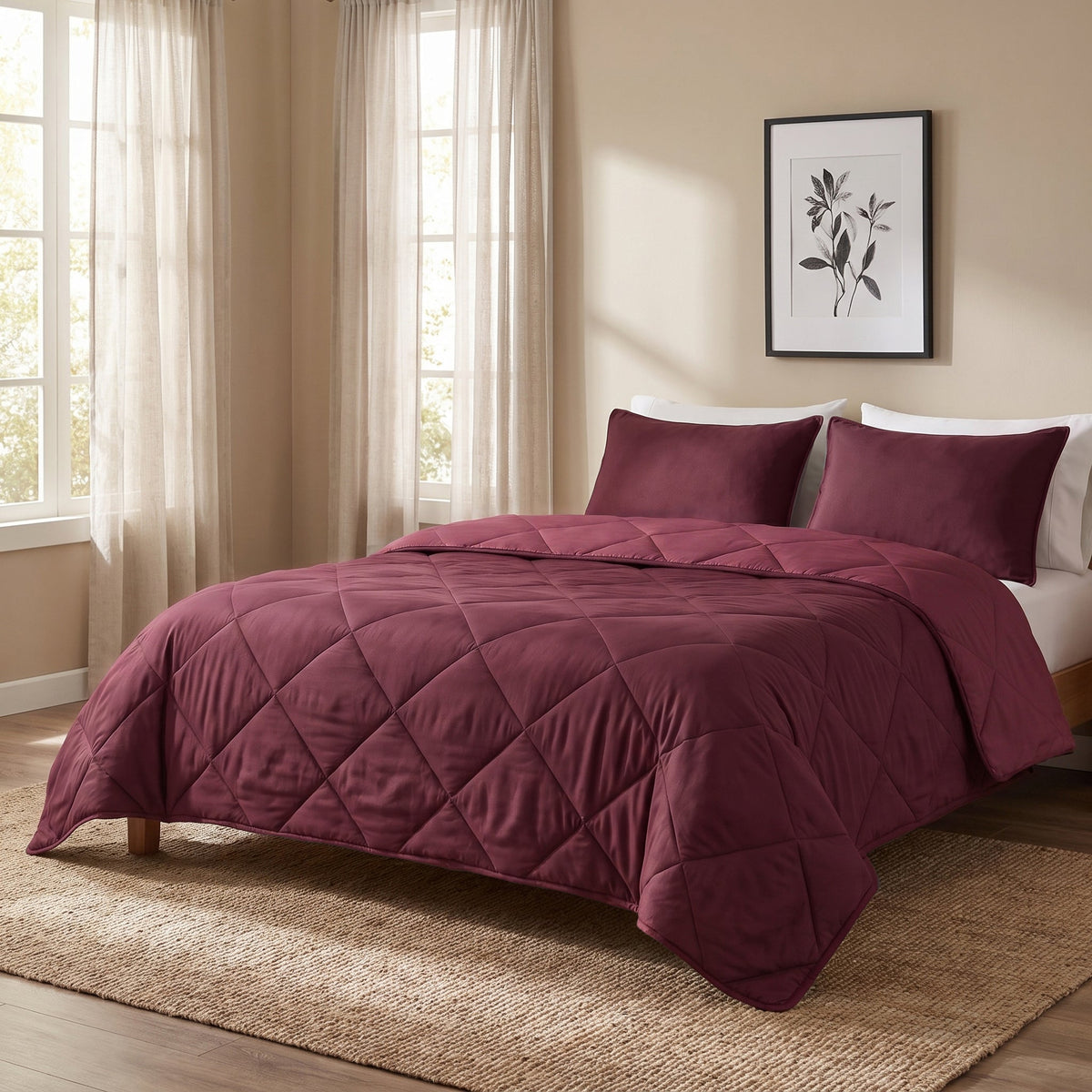 Dekbed en Overtrek in 1 – Uni Bordeaux – 100% Katoen met Kussenslopen – Sleeptime - Dromen & Wonen