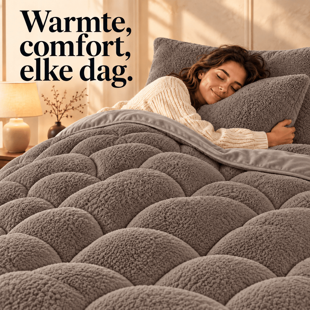 Dekbed en Overtrek in 1 – Zacht Teddy Velvet Dekbed – Taupe/Bruin – Sleeptime - Dromen & Wonen