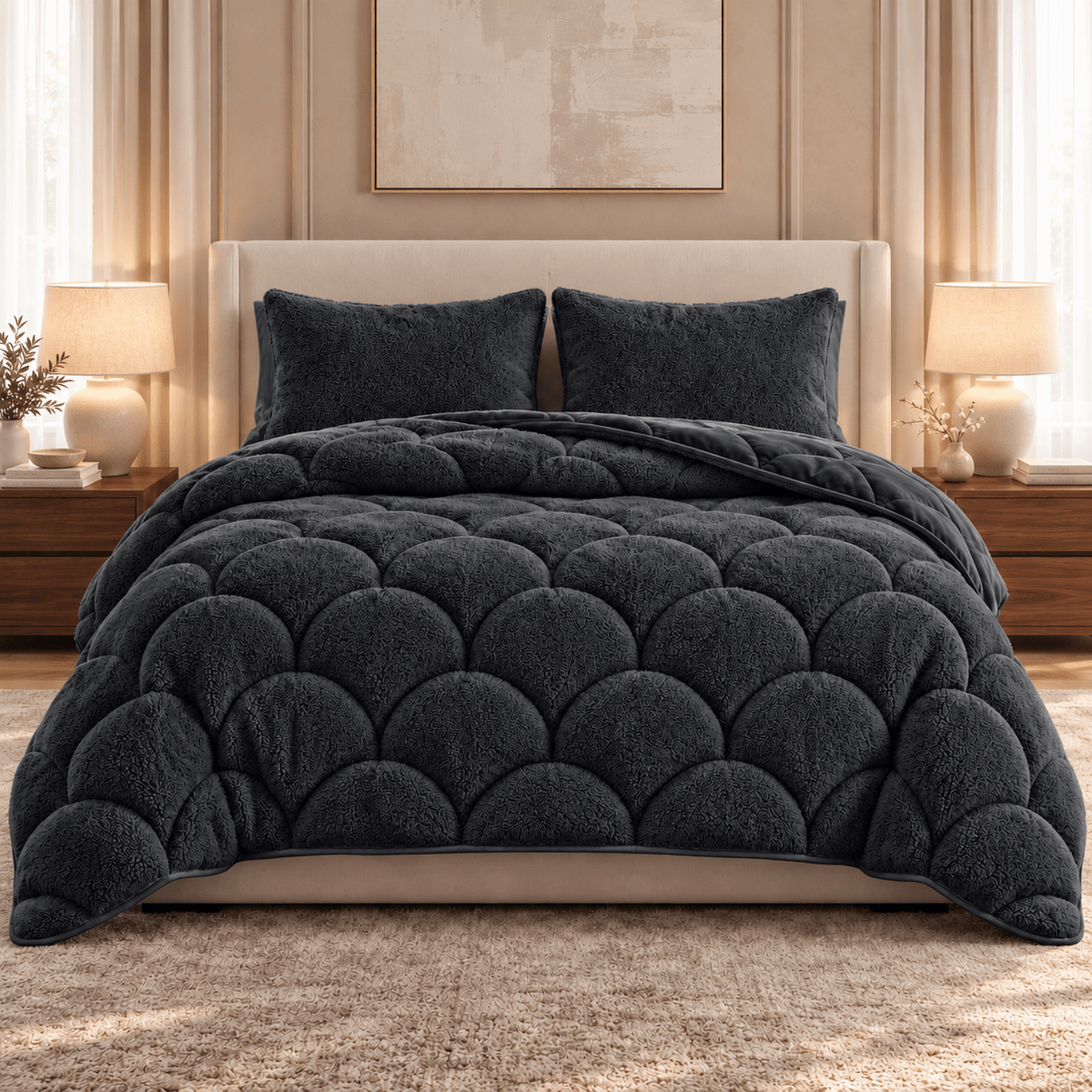 Dekbed en Overtrek in 1 – Zacht Teddy Velvet Dekbed – Zwart – Sleeptime - Dromen & Wonen
