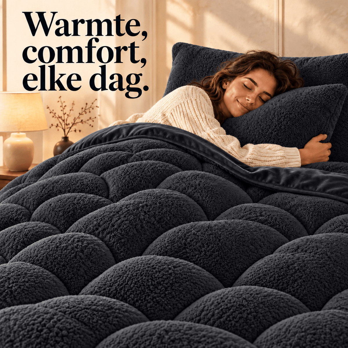 Dekbed en Overtrek in 1 – Zacht Teddy Velvet Dekbed – Zwart – Sleeptime - Dromen & Wonen