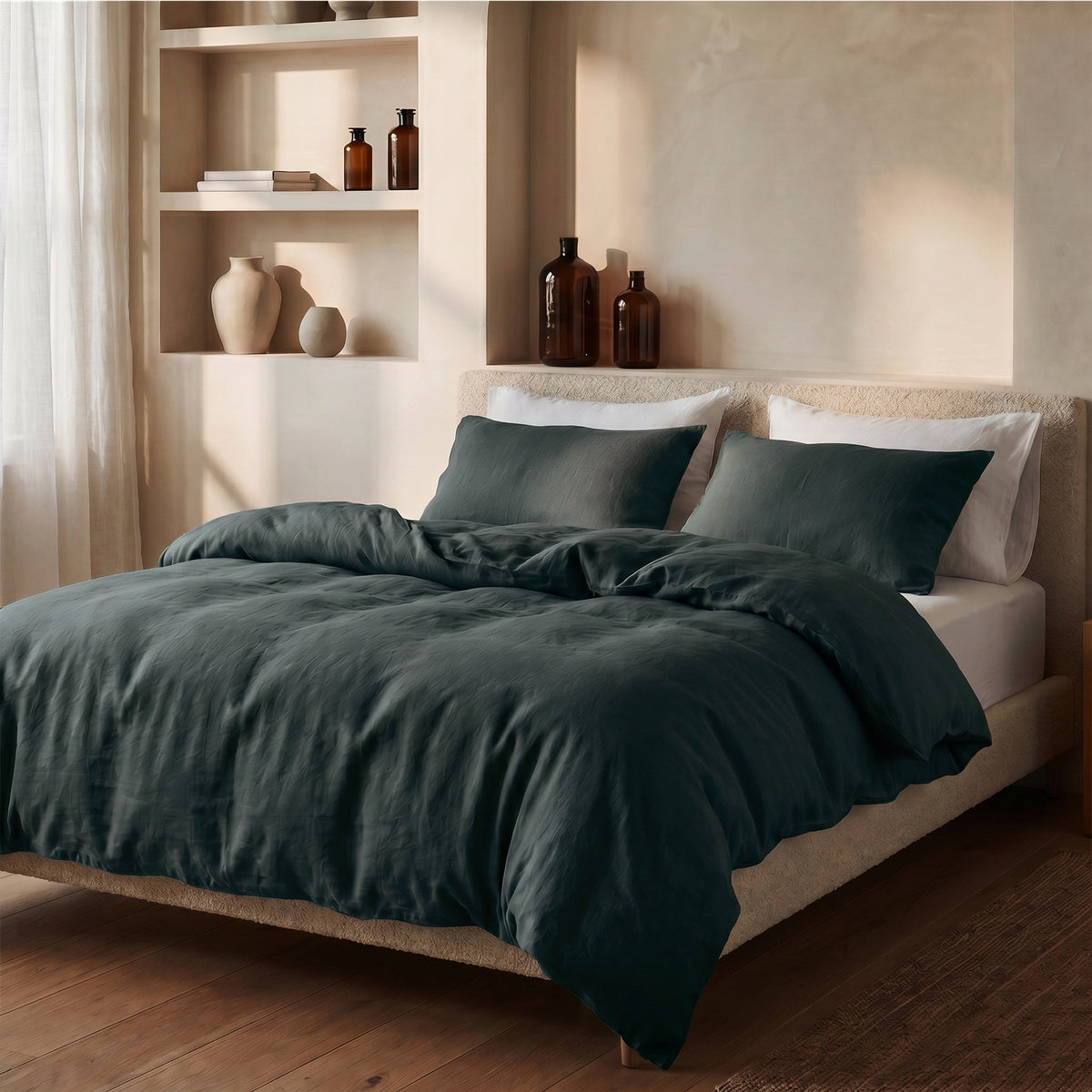 Dekbedovertrek Stone Washed - 100% Gewassen Katoen - Dark Green - Dreamhouse - Dromen & Wonen
