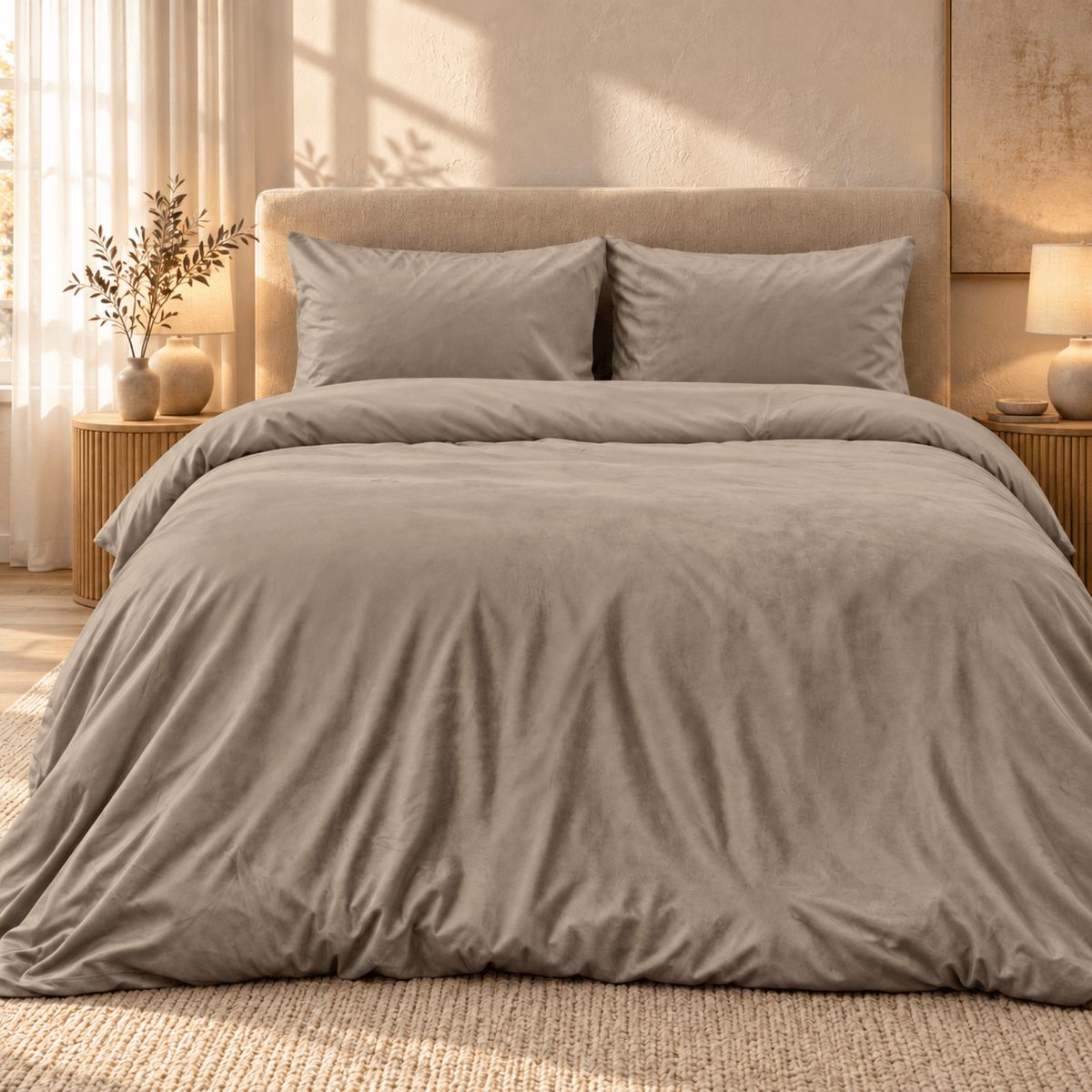 Dekbedovertrek Velvet – Luxe Fluweelzacht – Taupe/Grijs – Sleeptime - Dromen & Wonen