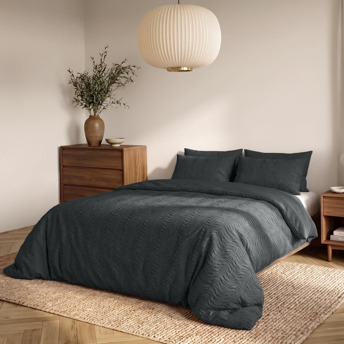 Embossed Dekbedovertrek Antraciet – Curve 3D Reliëf – Zacht Microvezel met Kussenslopen – Sleeptime - Dromen & Wonen