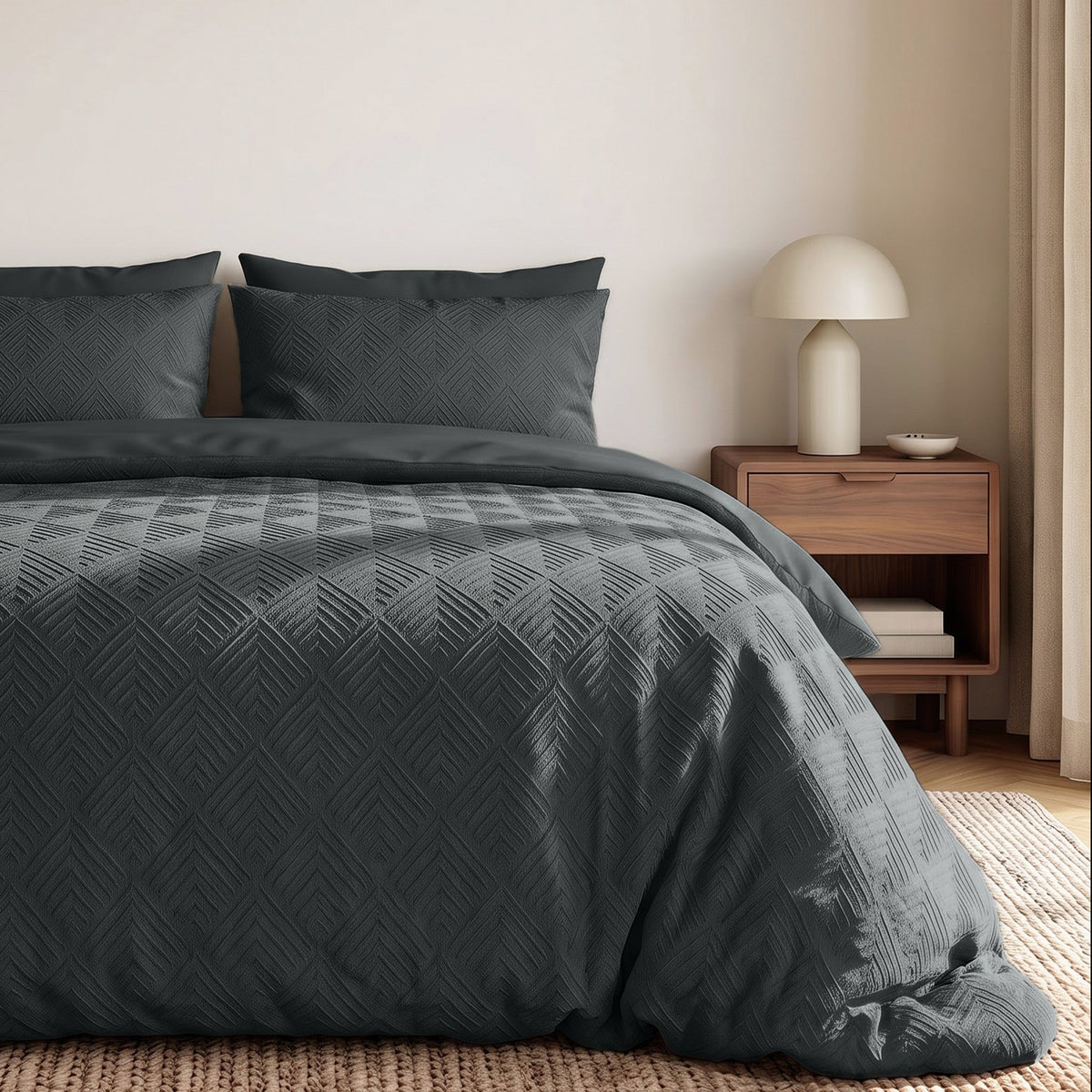 Embossed Dekbedovertrek Antraciet – Modern Geo 3D Reliëf – Zacht Microvezel met Kussenslopen – Sleeptime - Dromen & Wonen
