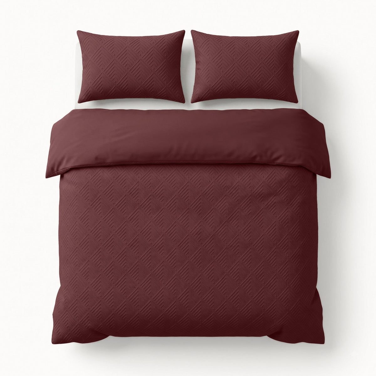 Embossed Dekbedovertrek Bordeaux – Modern Geo 3D Reliëf – Zacht Microvezel met Kussenslopen – Sleeptime - Dromen & Wonen