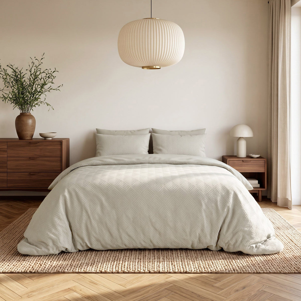 Embossed Dekbedovertrek Creme – Modern Geo 3D Reliëf – Zacht Microvezel met Kussenslopen – Sleeptime - Dromen & Wonen
