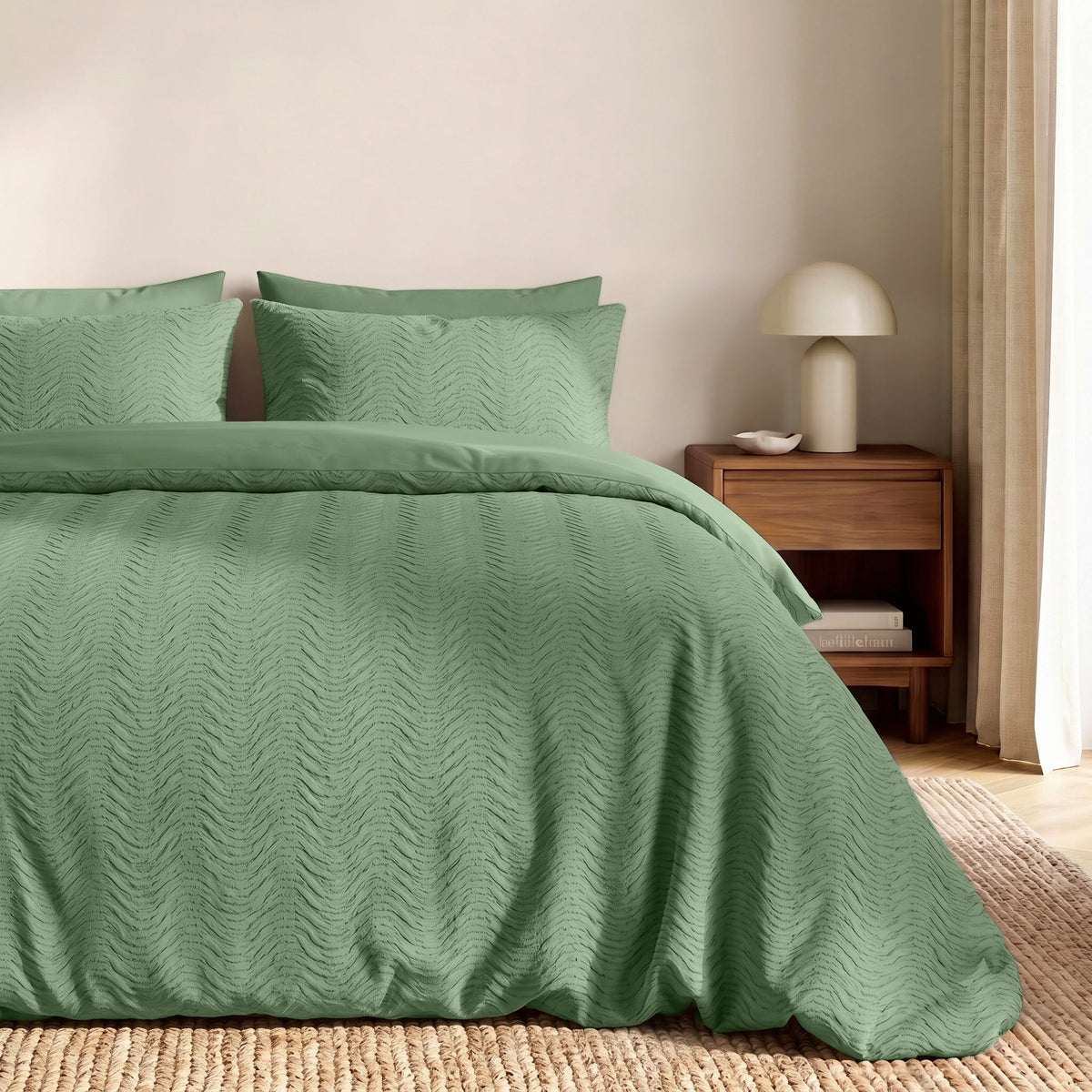 Embossed Dekbedovertrek Groen – Curve 3D Reliëf – Zacht Microvezel met Kussenslopen – Sleeptime - Dromen & Wonen