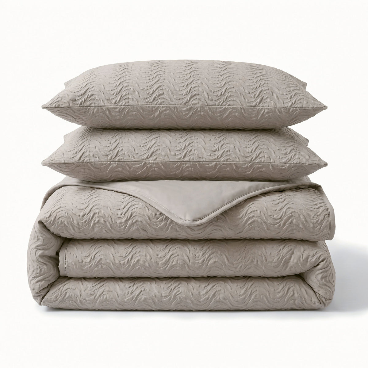 Embossed Dekbedovertrek Taupe/Grijs – Curve 3D Reliëf – Zacht Microvezel met Kussenslopen – Sleeptime - Dromen & Wonen