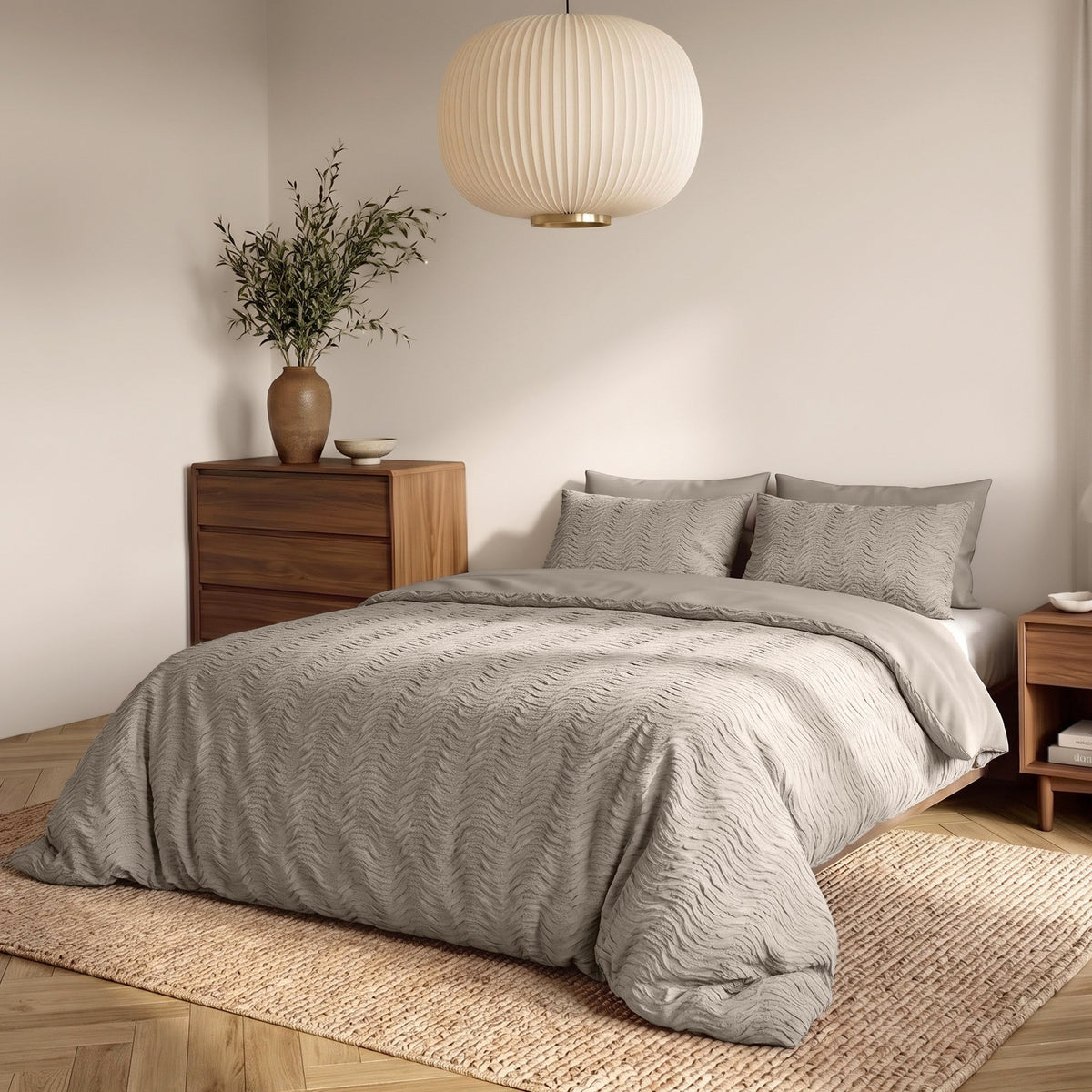 Embossed Dekbedovertrek Taupe/Grijs – Curve 3D Reliëf – Zacht Microvezel met Kussenslopen – Sleeptime - Dromen & Wonen