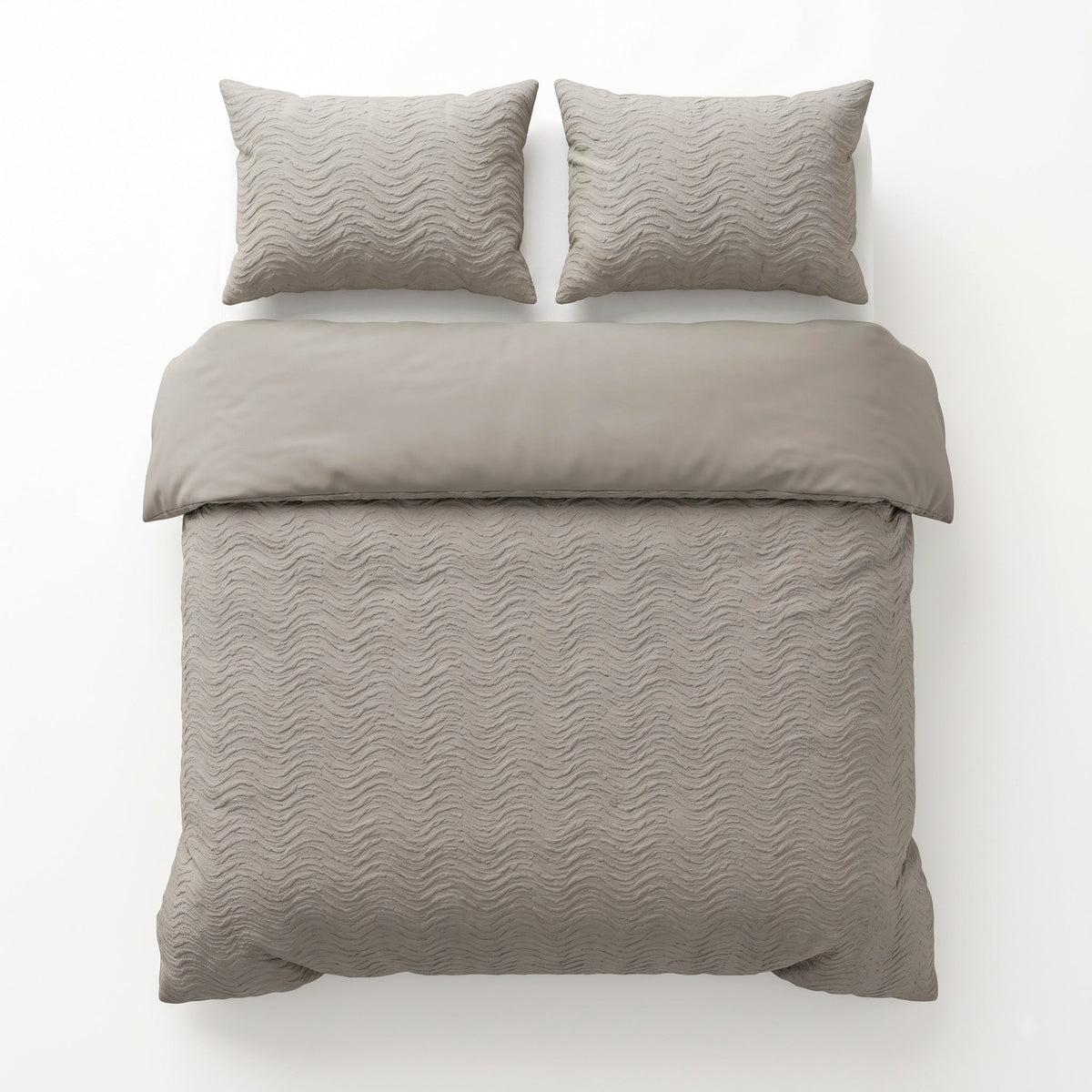 Embossed Dekbedovertrek Taupe/Grijs – Curve 3D Reliëf – Zacht Microvezel met Kussenslopen – Sleeptime - Dromen & Wonen