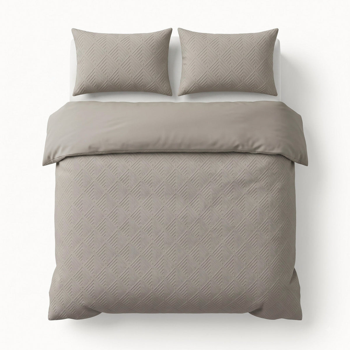 Embossed Dekbedovertrek Taupe/Grijs – Modern Geo 3D Reliëf – Zacht Microvezel met Kussenslopen – Sleeptime - Dromen & Wonen