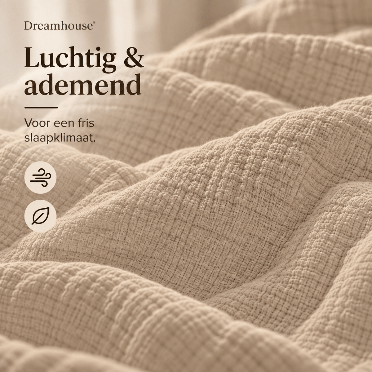 Hoeslaken Mousseline Katoen – Zacht & Ademend – Nude – Dreamhouse - Dromen & Wonen