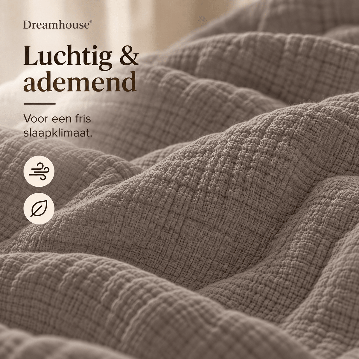 Hoeslaken Mousseline Katoen – Zacht & Ademend – Taupe – Dreamhouse - Dromen & Wonen