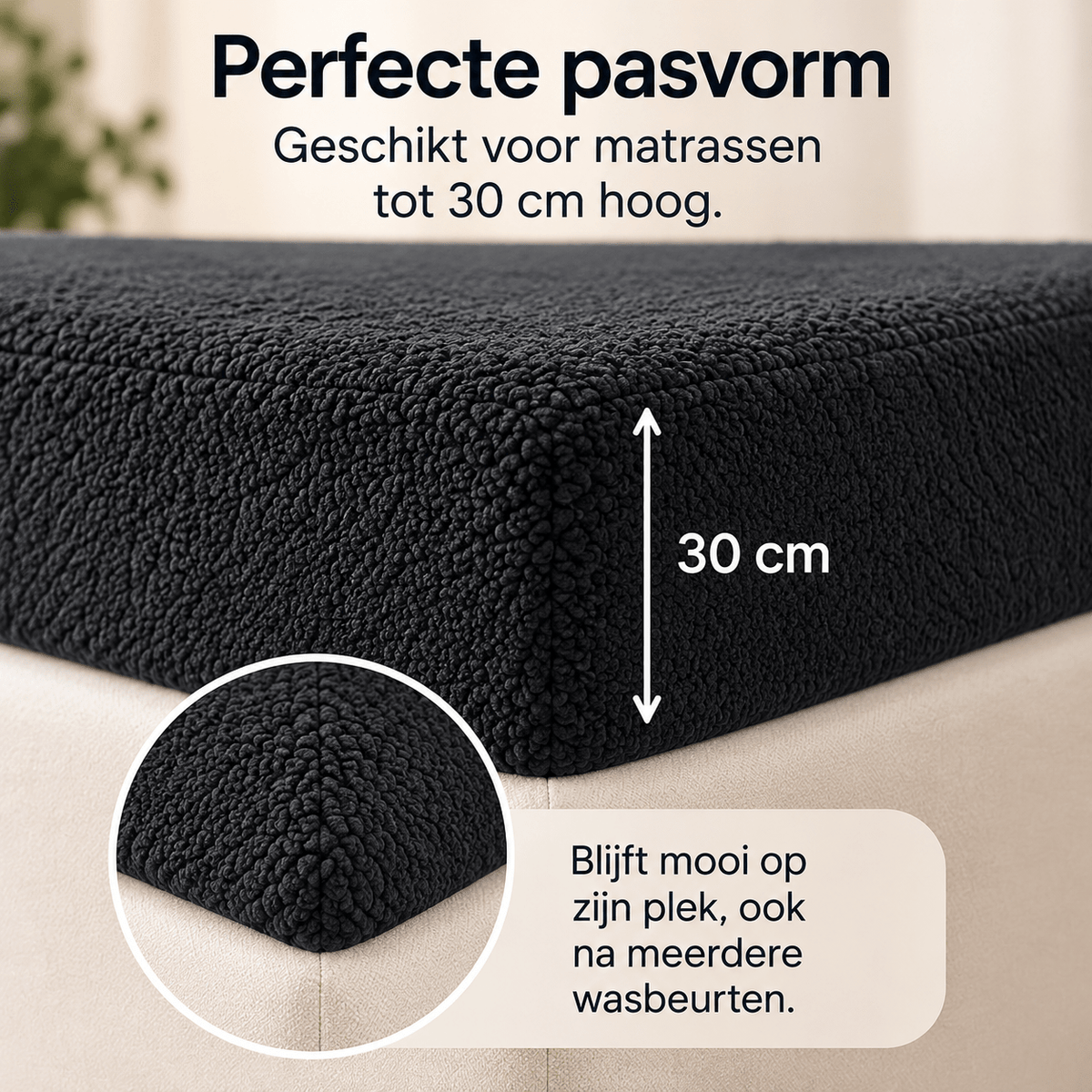 Hoeslaken Teddy – Extra Warm & Superzacht – Antraciet – Sleeptime - Dromen & Wonen