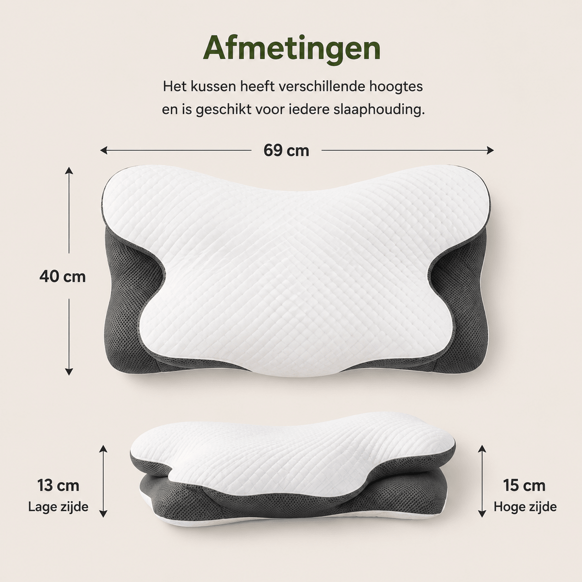 Hoofdkussen Memory Foam - Ergonomisch Vlinderkussen van Traagschuim voor Zij-, Rug- & Buikslapers - 69x40 cm - Dromen & Wonen