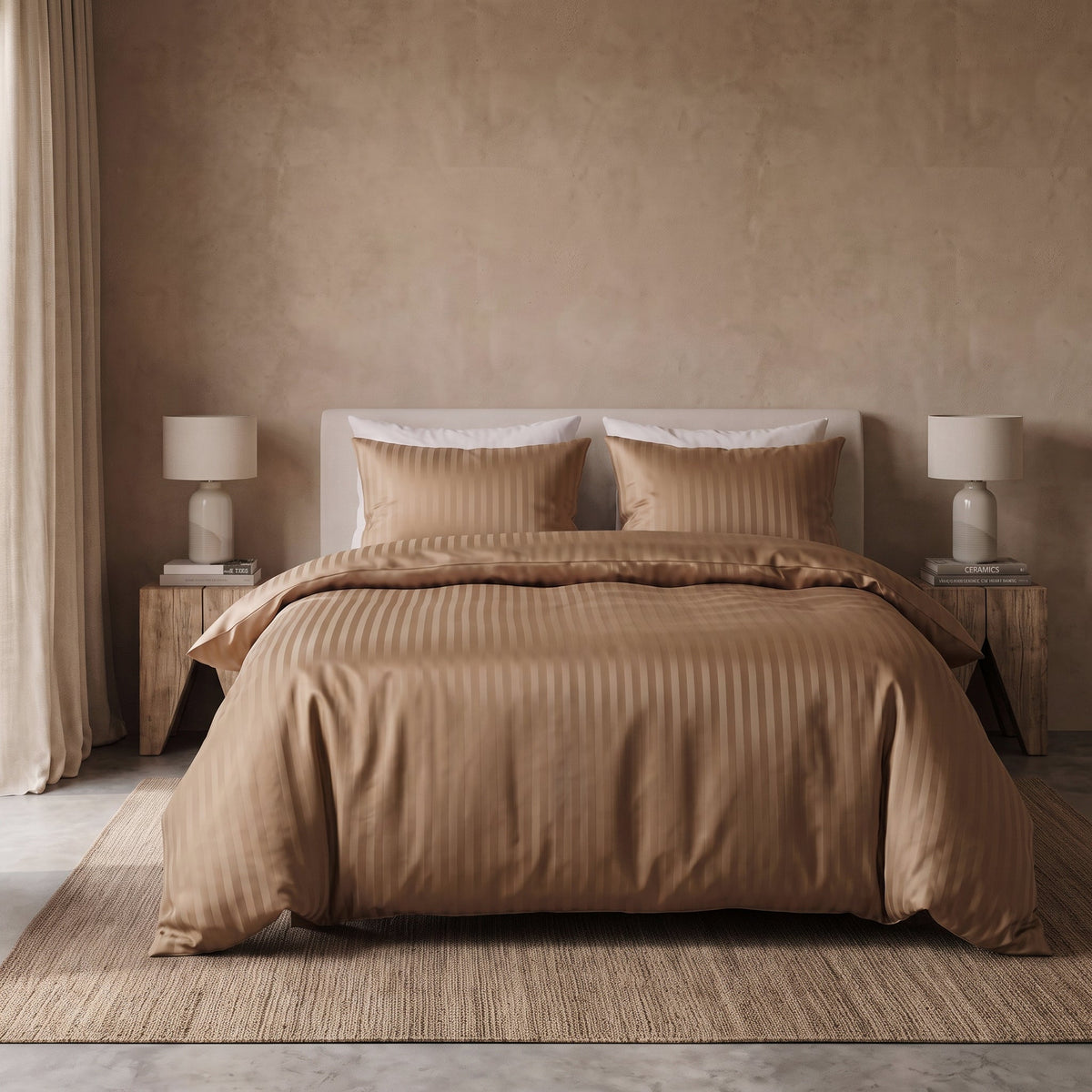 Hotel Dekbedovertrek – Luxe Strepen – Taupe – Sleeptime - Dromen & Wonen