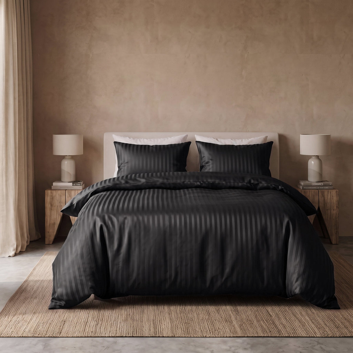 Hotel Dekbedovertrek – Luxe Strepen – Zwart – Sleeptime - Dromen & Wonen