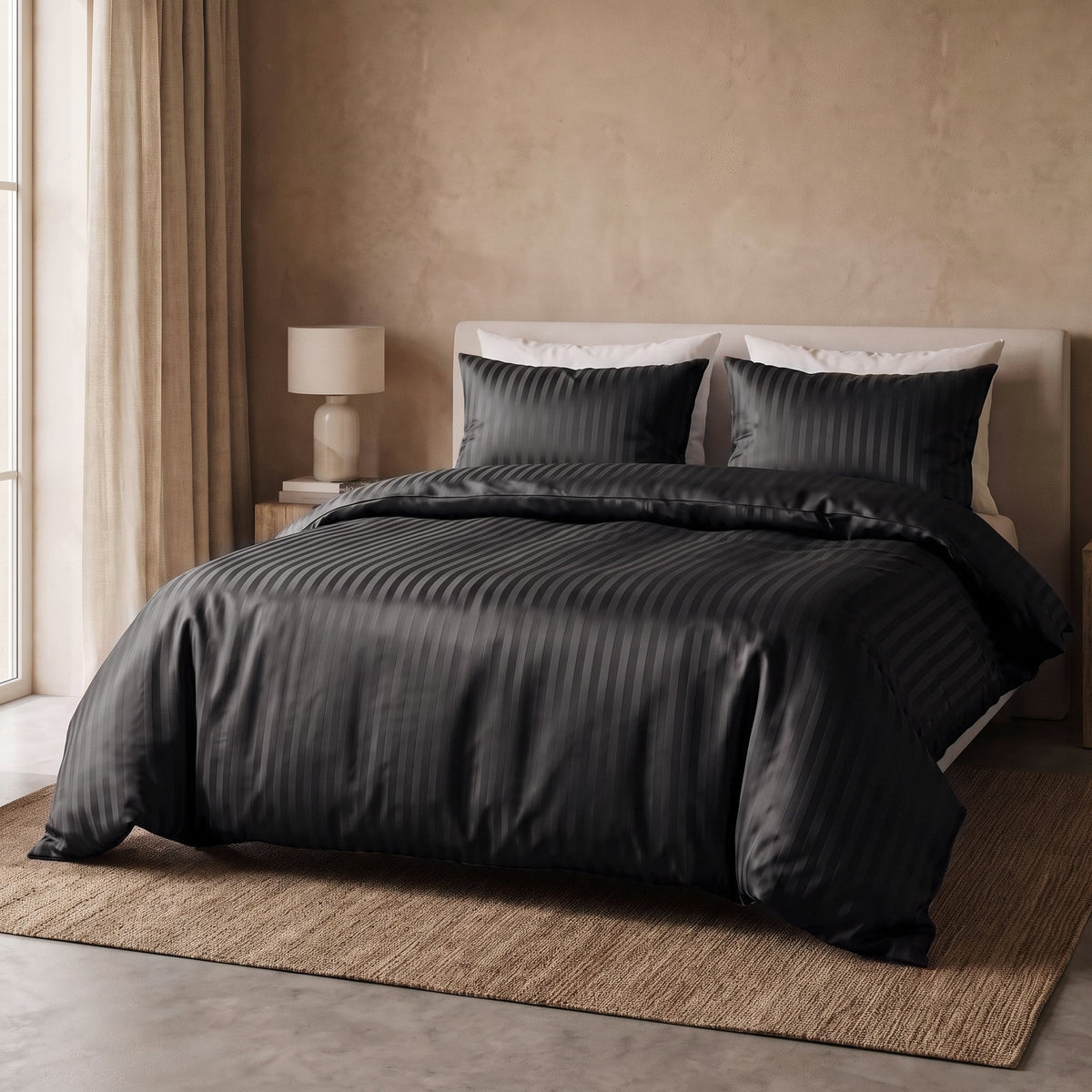 Hotel Dekbedovertrek – Luxe Strepen – Zwart – Sleeptime - Dromen & Wonen