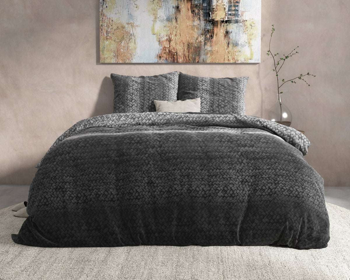 Katoen Flanel Dekbedovertrek Antraciet – Gradient Knits – Warm & Zacht met Kussenslopen – Dreamhouse - Dromen & Wonen