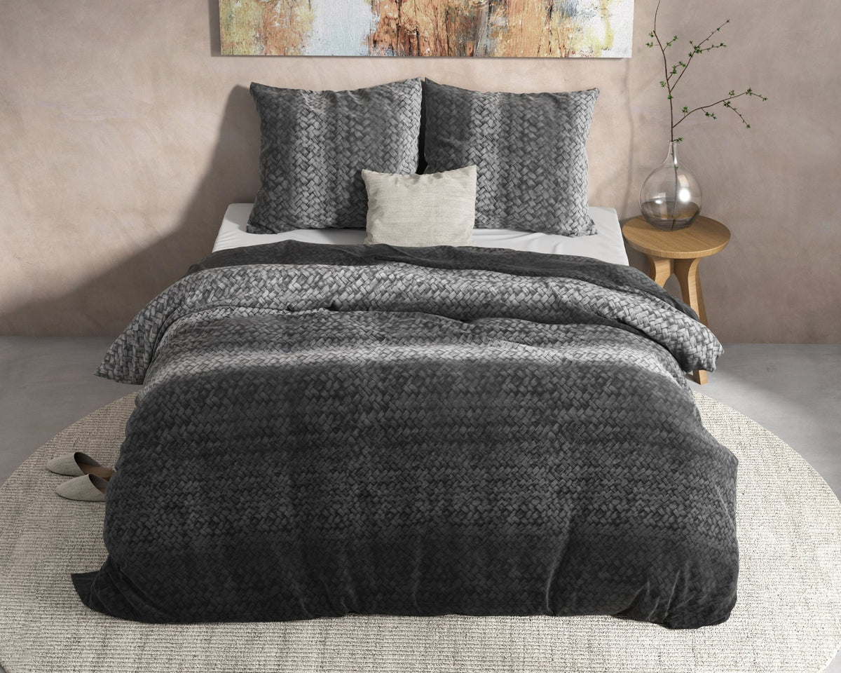 Katoen Flanel Dekbedovertrek Antraciet – Gradient Knits – Warm & Zacht met Kussenslopen – Dreamhouse - Dromen & Wonen