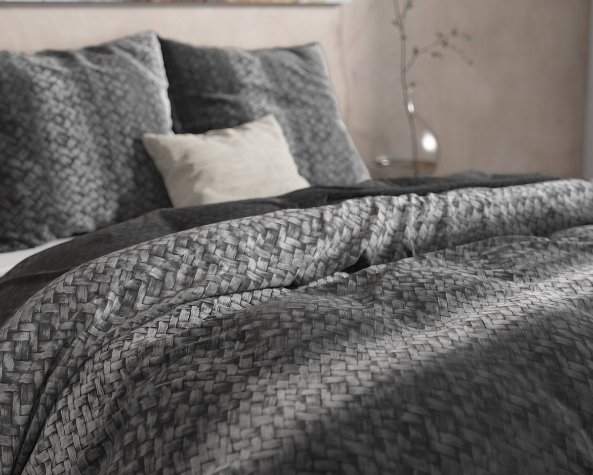 Katoen Flanel Dekbedovertrek Antraciet – Gradient Knits – Warm & Zacht met Kussenslopen – Dreamhouse - Dromen & Wonen