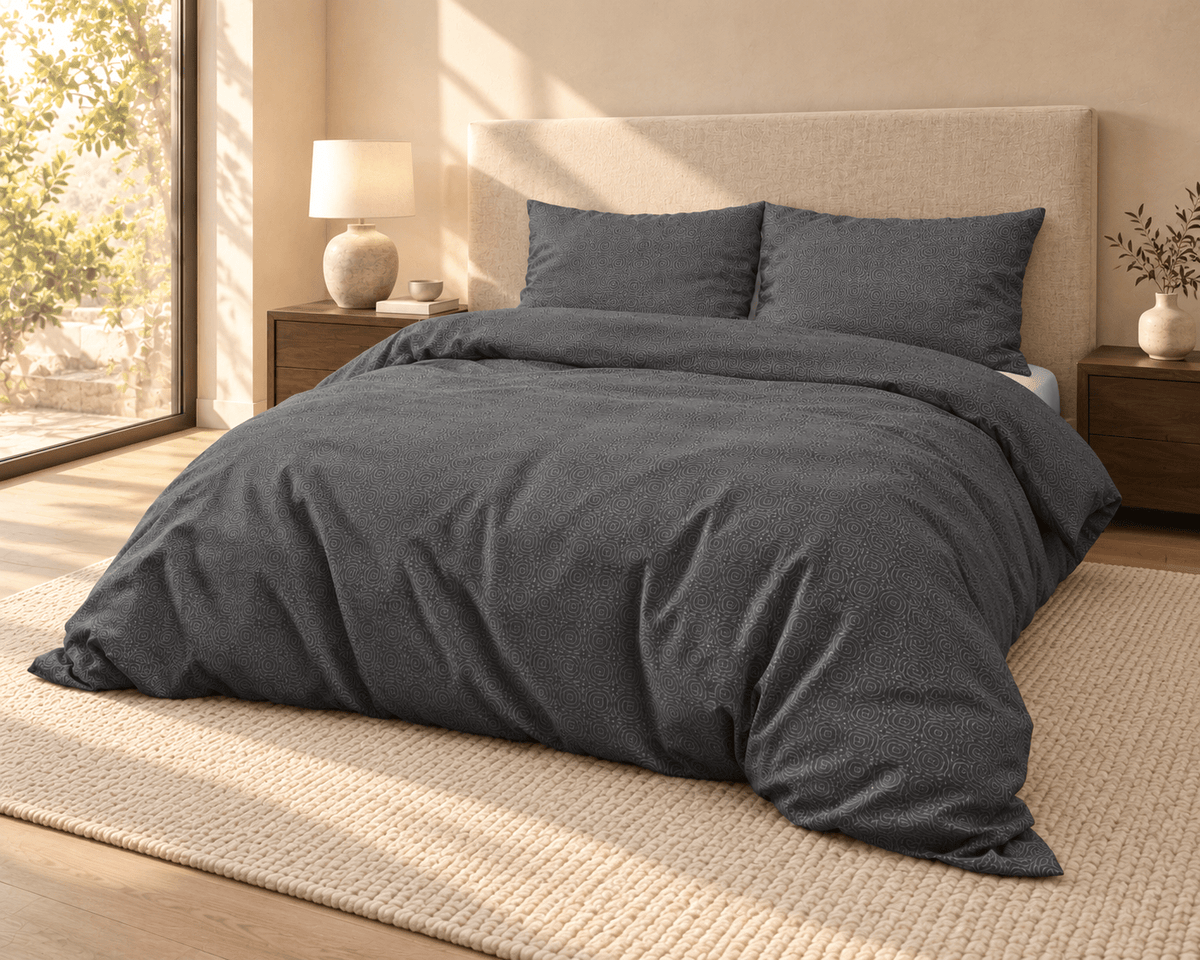Katoen Flanel Dekbedovertrek Antraciet – Jason – Warm & Zacht met Kussenslopen – Sleeptime - Dromen & Wonen