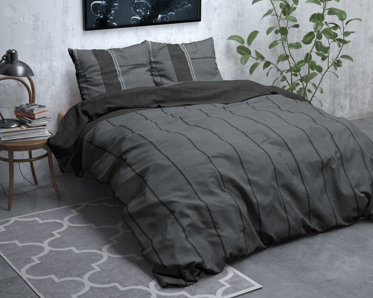 Katoen Flanel Dekbedovertrek Antraciet – Kees – Warm & Zacht met Kussenslopen – Sleeptime - Dromen & Wonen