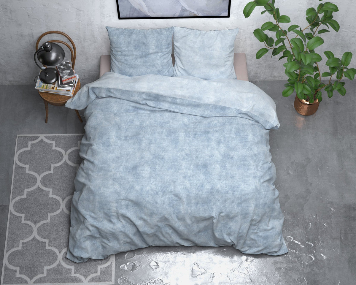 Katoen Flanel Dekbedovertrek Blauw – Washed Cotton – Warm & Zacht met Kussenslopen – Sleeptime - Dromen & Wonen